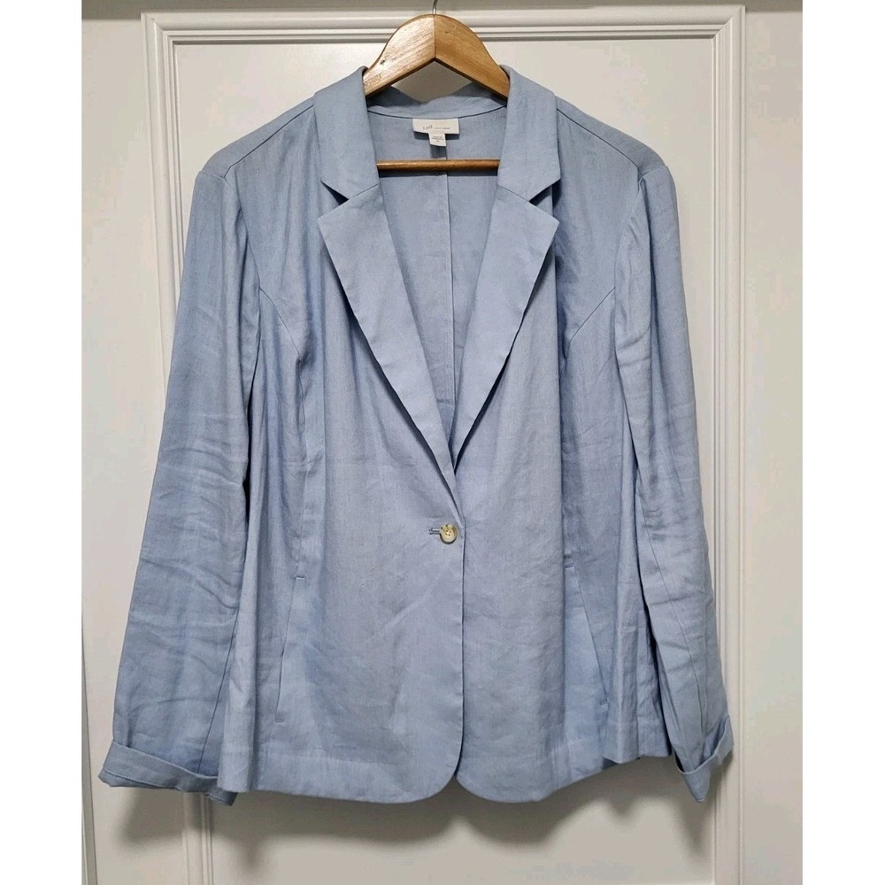 J Jill Love Linen Lt Blue 1 Button Lightweight Blazer Sz XL